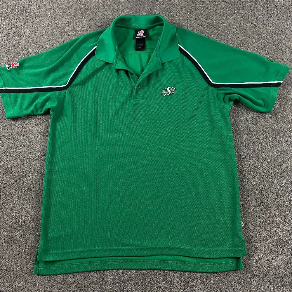 Vintage Saskatchewan Roughriders Polo Shirt Mens Large Golf Reebok CFL Football